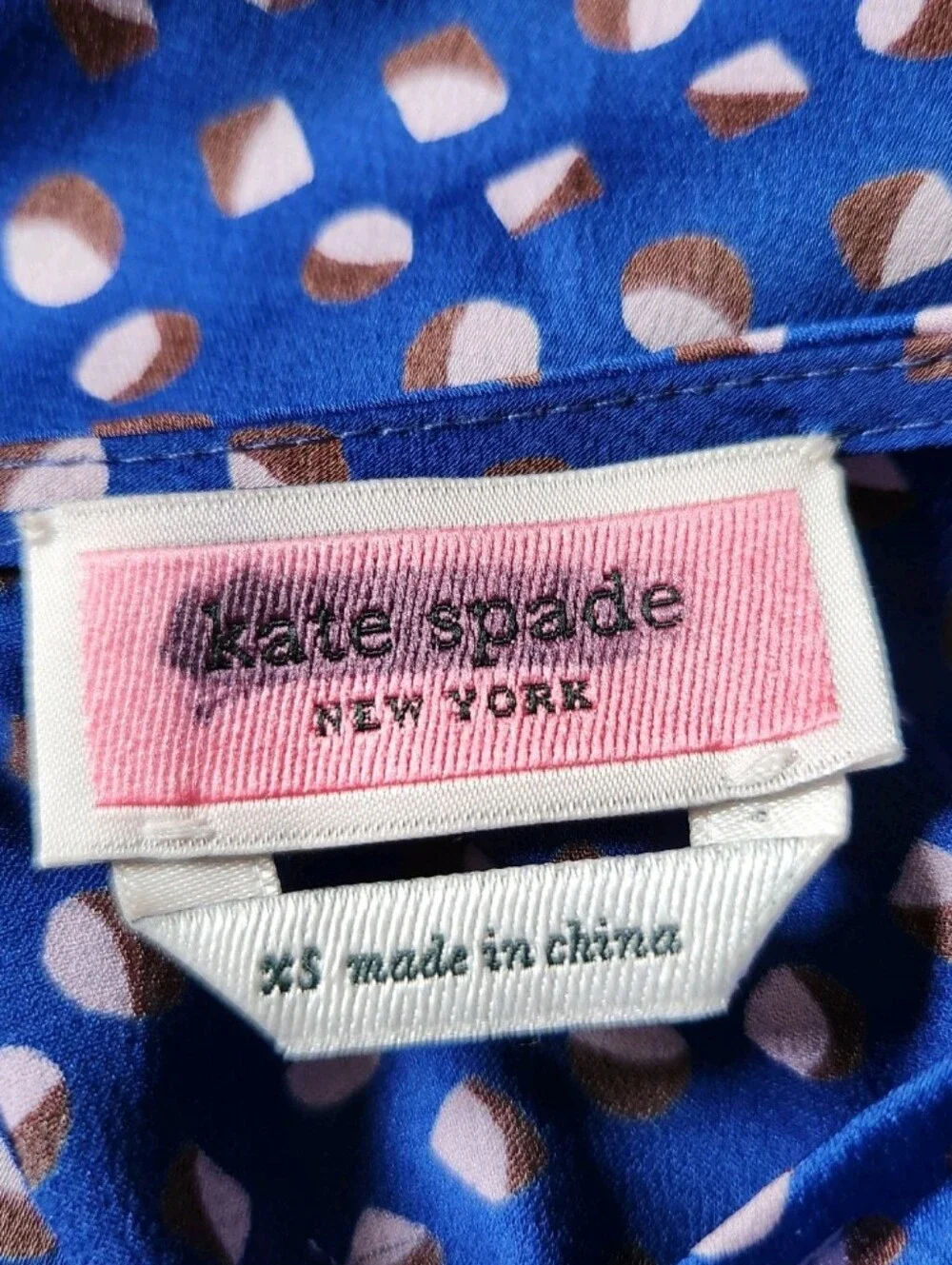 Kate Spade Blue Blouse Geo Dot Ruffle Sleeve  Corpcore Office Size XS Romantic
